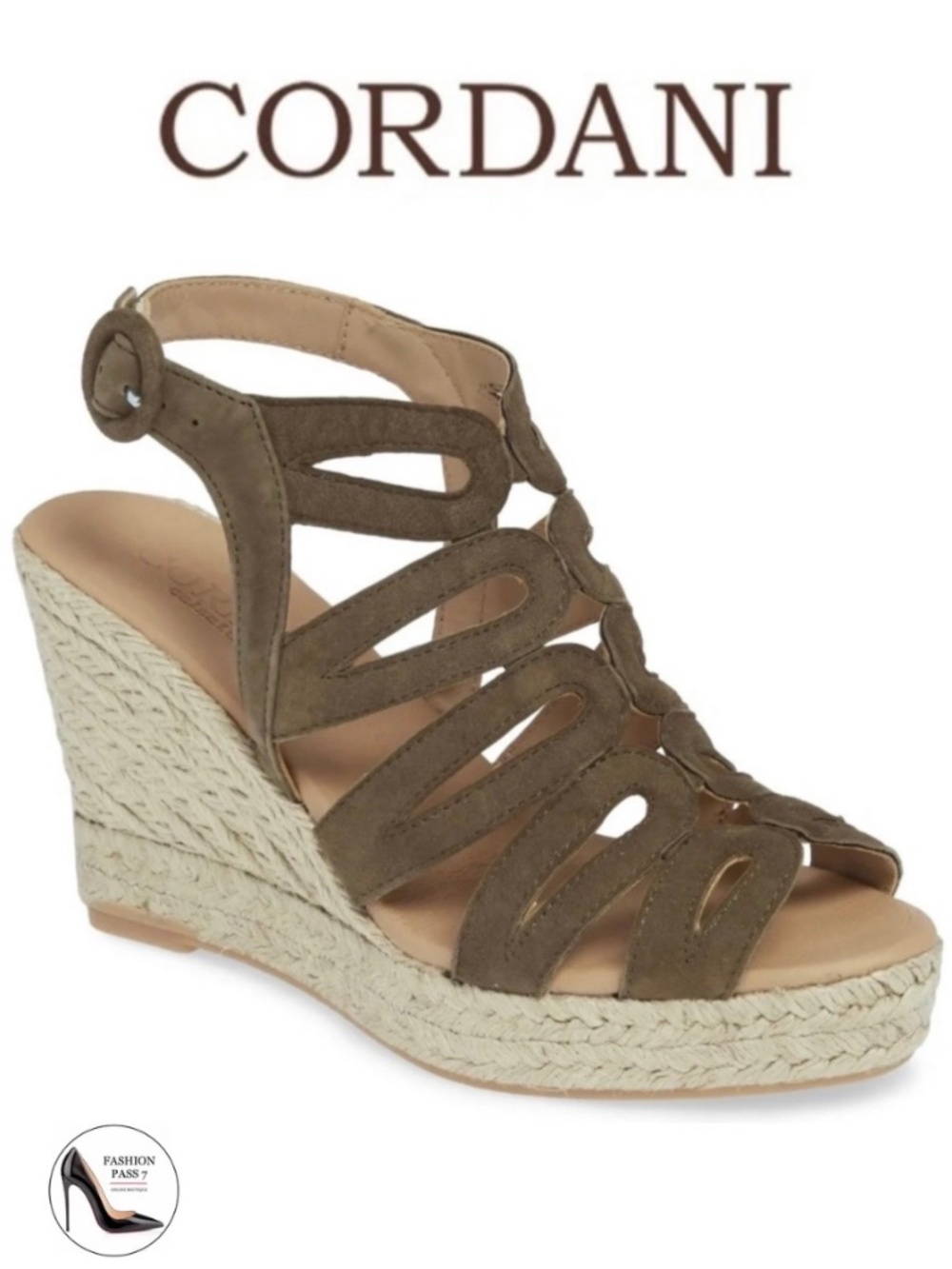 CORDANI Ezra Espadrille Olive Suede Wedge Platform Sandal Designer Heeled Pumps